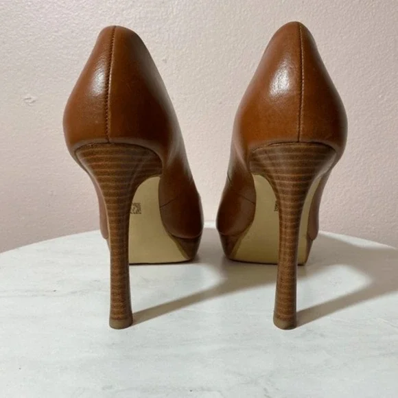 ANNE KLEIN Brown Leather Peep Toe‎ Platform Pumps - Picture 4 of 6